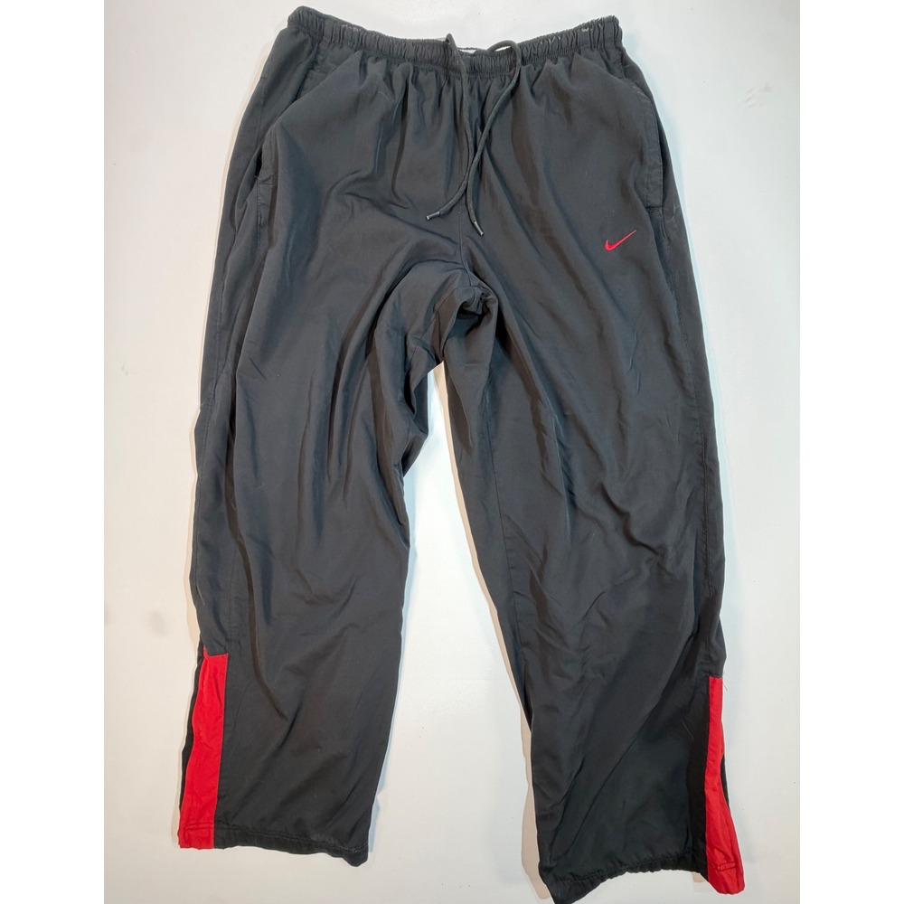 Nike Mens XL Track Pants Black Red Windbreaker Mesh Lined Swoosh Joggers